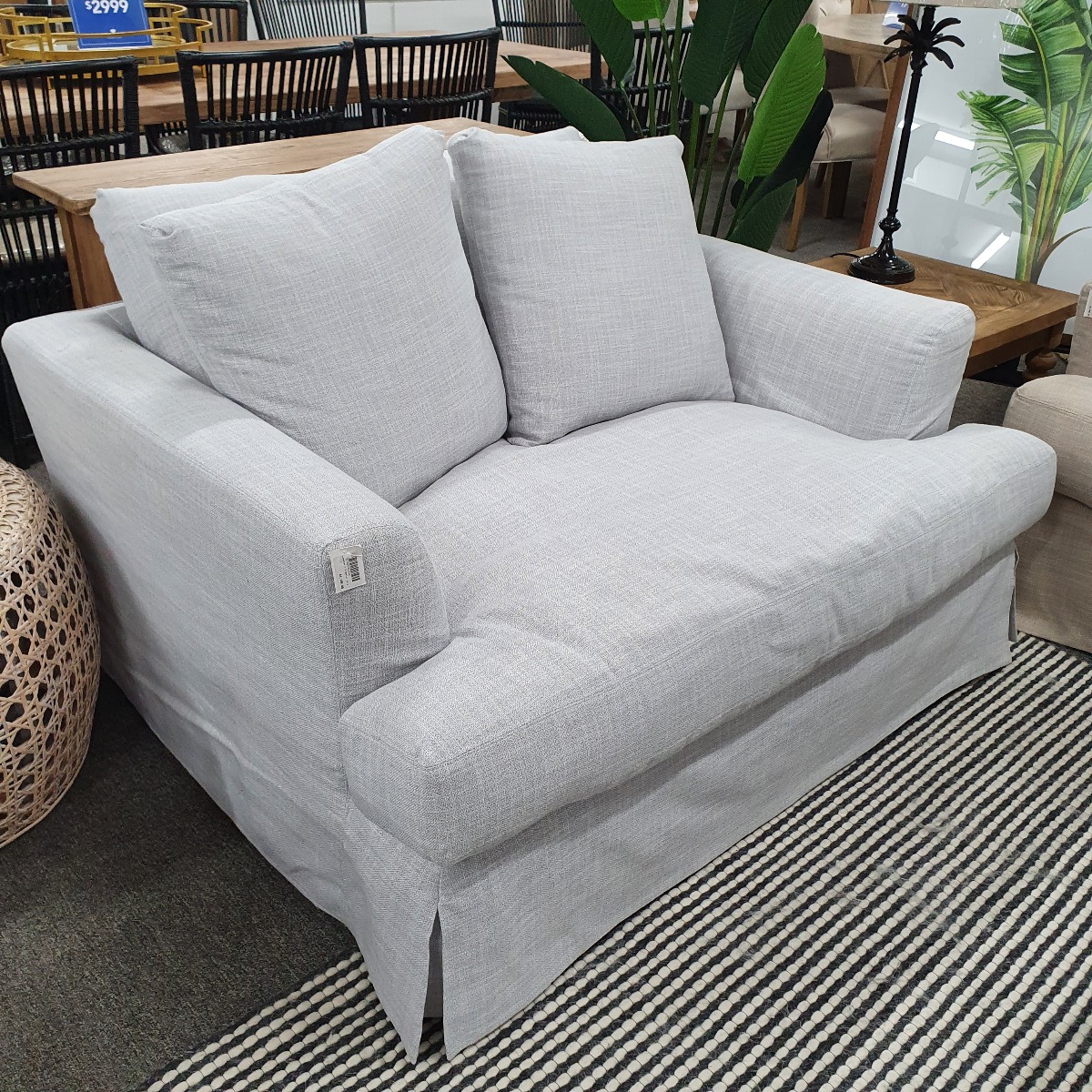 "Somerset" Hampton Style Fabric 1.5 Seater Occasional Chair Armchair Feather Filled with Removable Covers, Glacier 134cmW x 115cmD x 91cmH (RRP $2499)