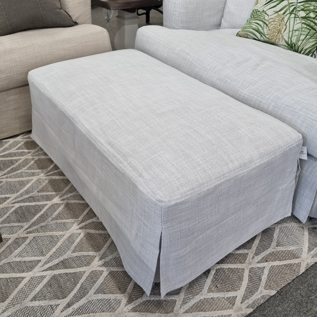 "Somerset" Hamptons Style Fabric Ottoman with Removable Slip Cover, Glacier (RRP $799) - Image 2