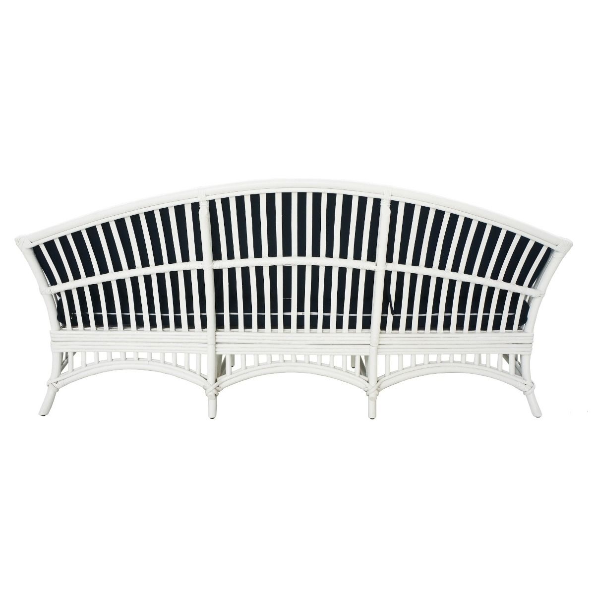 "Airlie" Hamptons Style Outdoor Alfresco 3 Seater Lounge in White Rattan with Navy Blue Cushions (RRP $1699) - Image 3