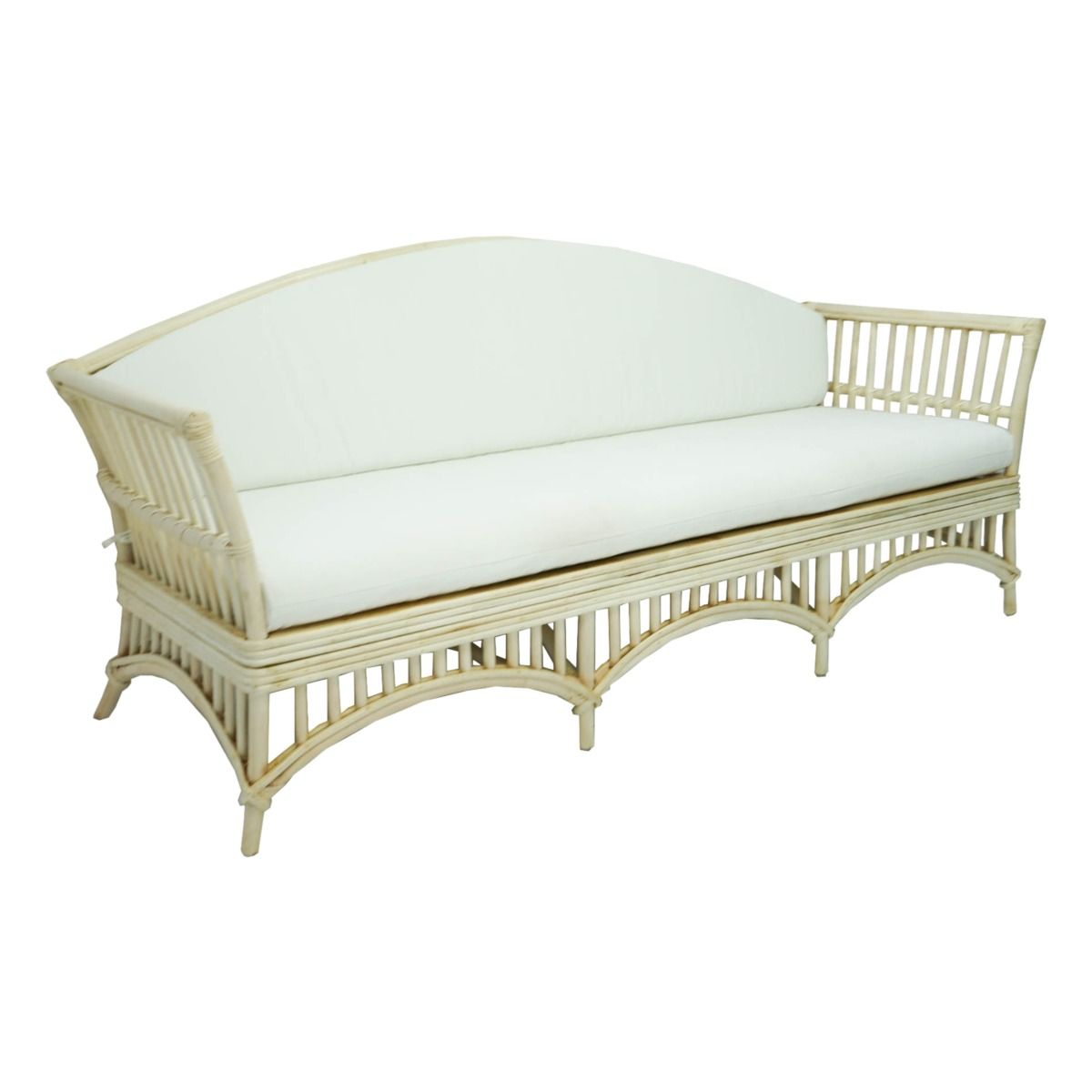 "Airlie" Hamptons Style Outdoor Alfresco 3 Seater Lounge in Natural Rattan with White Cushions (RRP $1699) - Image 2