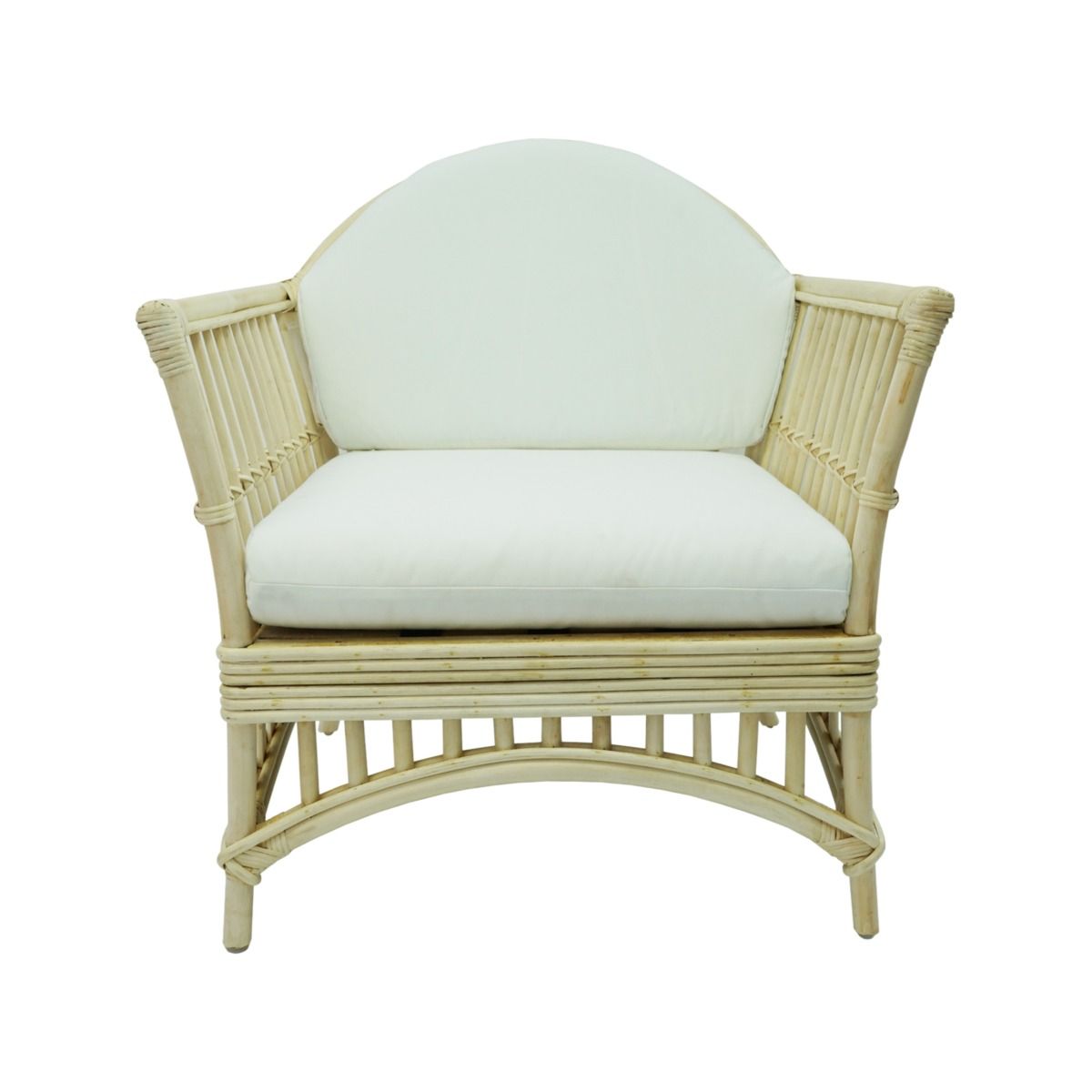 "Airlie" Hamptons Style Outdoor Alfresco Armchair in Natural Rattan with White Cushions (RRP $999) - Image 2