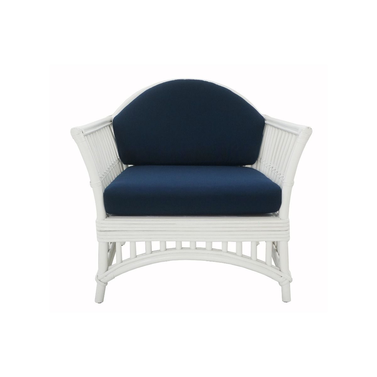 "Airlie" Hamptons Style Outdoor Alfresco Armchair in White Rattan with Navy Cushions (RRP $999) - Image 2