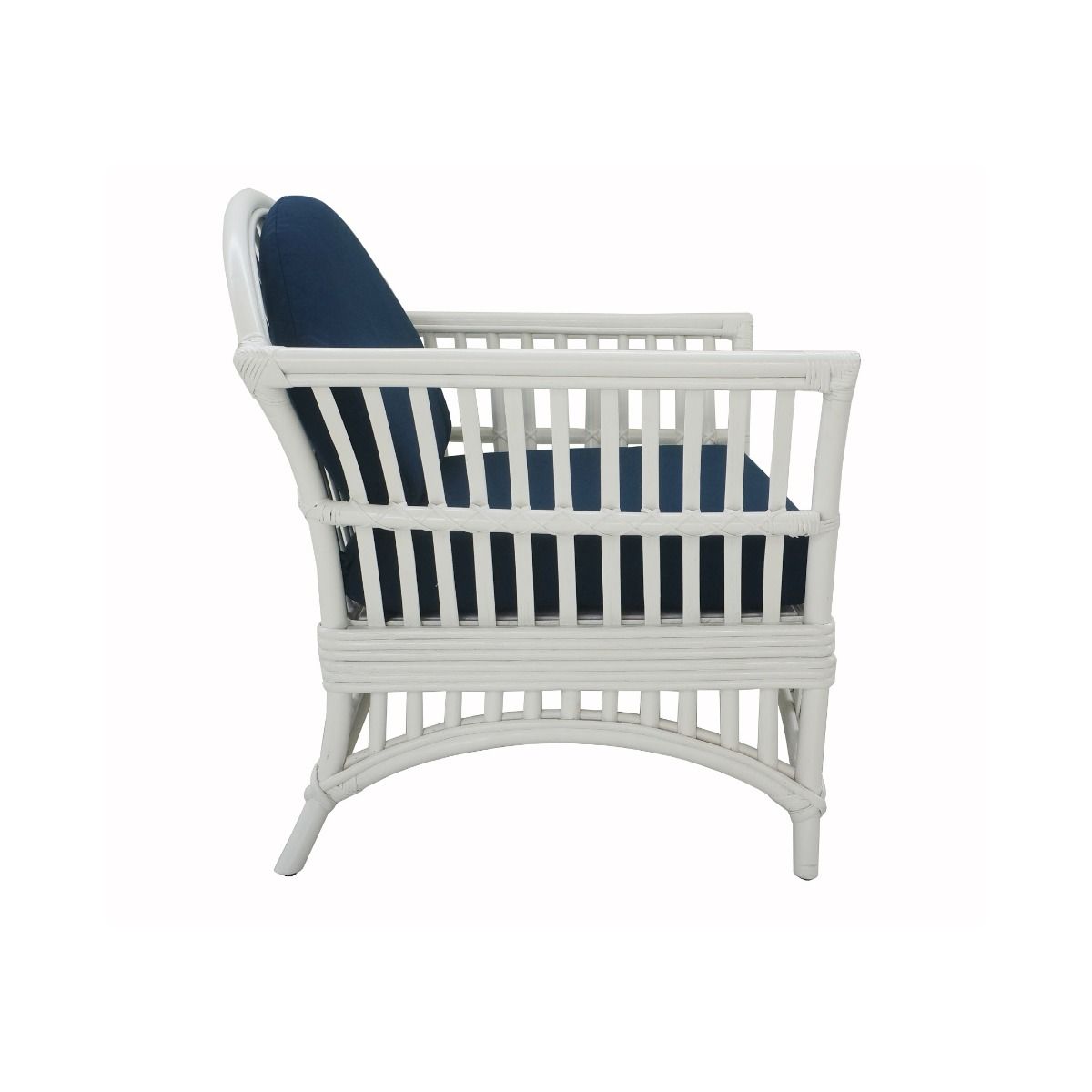 "Airlie" Hamptons Style Outdoor Alfresco Armchair in White Rattan with Navy Cushions (RRP $999) - Image 3
