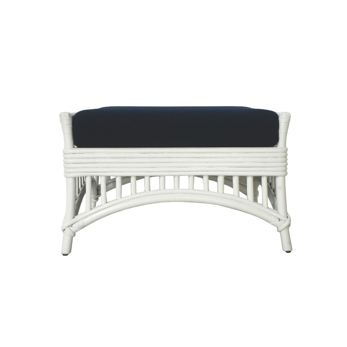 "Airlie" Hamptons Style Outdoor Alfresco Ottoman in White Rattan with Navy Blue Cushion (RRP $549) - Image 2