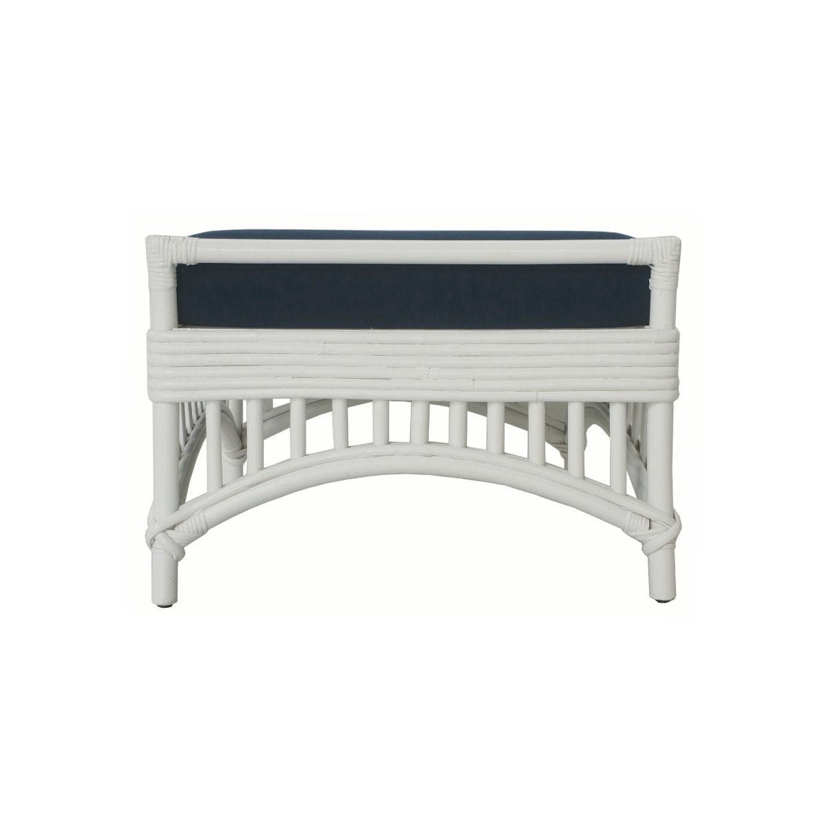 "Airlie" Hamptons Style Outdoor Alfresco Ottoman in White Rattan with Navy Blue Cushion (RRP $549) - Image 5