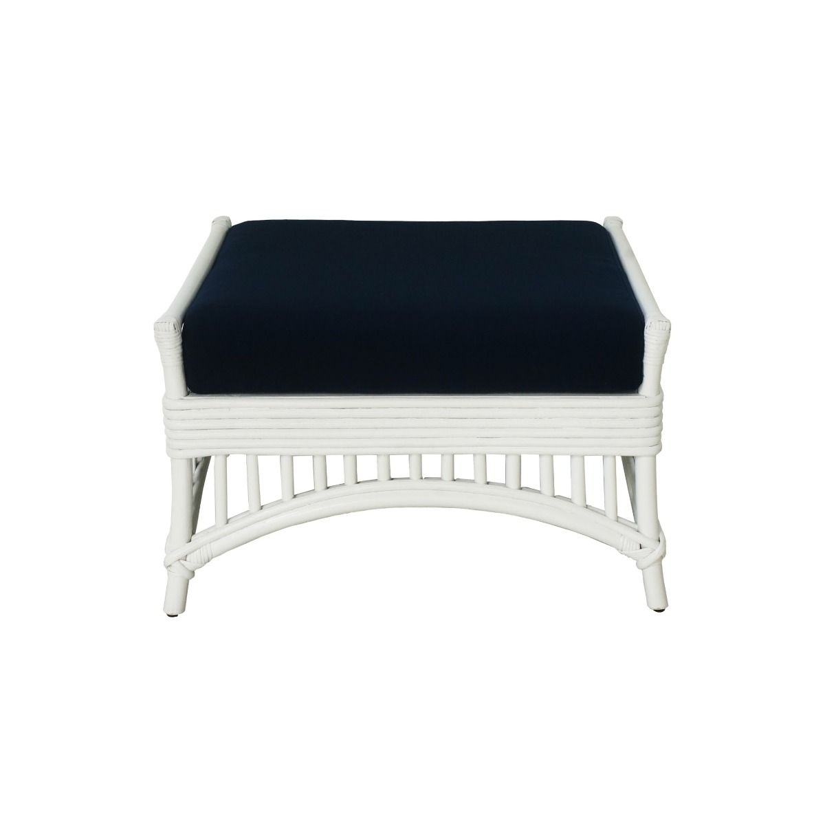 "Airlie" Hamptons Style Outdoor Alfresco Ottoman in White Rattan with Navy Blue Cushion (RRP $549) - Image 6