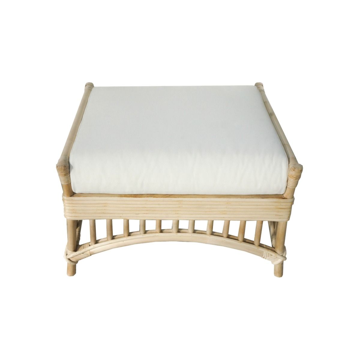 "Airlie" Hamptons Style Outdoor Alfresco Ottoman in Natural Rattan with White Cushion (RRP $549) - Image 2