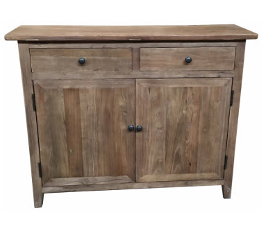"St Lucia" Recycled Elm Timber 2 Drawer 2 Door Buffet Natural, 100cmW x 28cmD x 80cmH