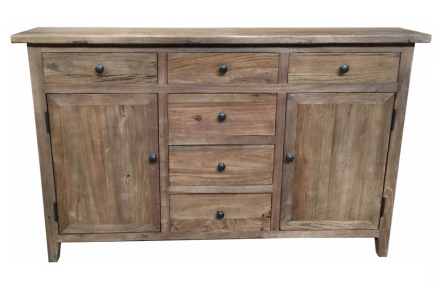 "St Lucia" Recycled Elm Timber 2 Drawer 6 Door Buffet Natural, 130cmW x 28cmD x 80cmH - Image 3