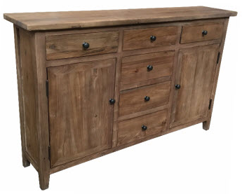 "St Lucia" Recycled Elm Timber 2 Drawer 6 Door Buffet Natural, 130cmW x 28cmD x 80cmH - Image 4