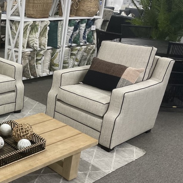 "Bronte" Hamptons Style Armchair Lounge 100% Australian Made, 84x95x83cmH, Black Code Fabric (RRP $2499)
