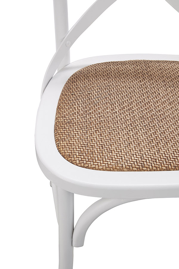 "Noosaville" Hardwood Timber Dining Chair Cross Back Vivid White with Rattan Seat (RRP $299) - Image 4
