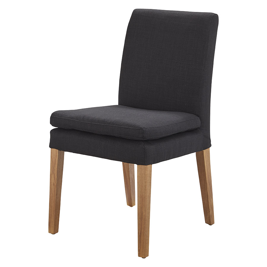 "Connor" Linen Fabric Upholstered Padded Dining Chair, Black with Natural Timber Legs (RRP $399)