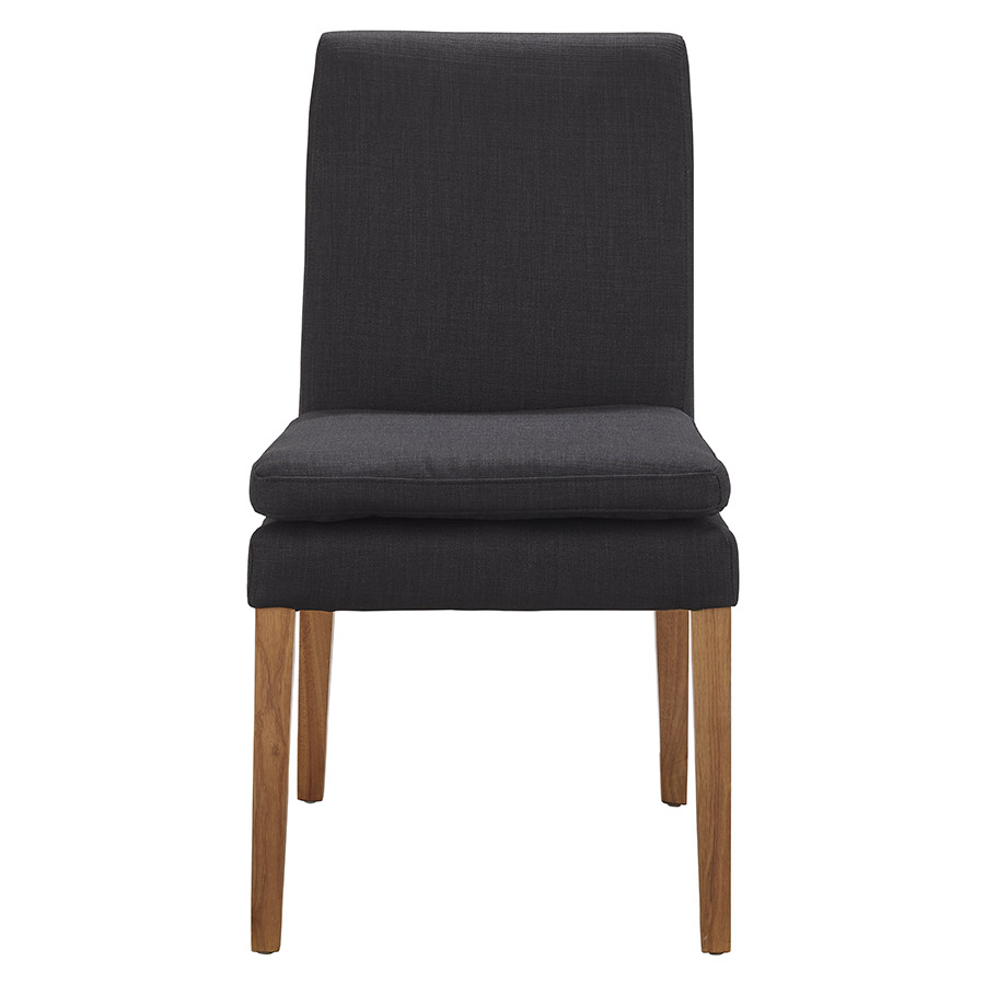 "Connor" Linen Fabric Upholstered Padded Dining Chair, Black with Natural Timber Legs (RRP $399) - Image 2