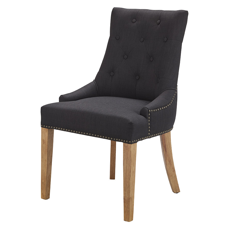 "Madison" Hampton Style French Provincial Fabric Buttoned Dining Chair, Black (RRP $499)