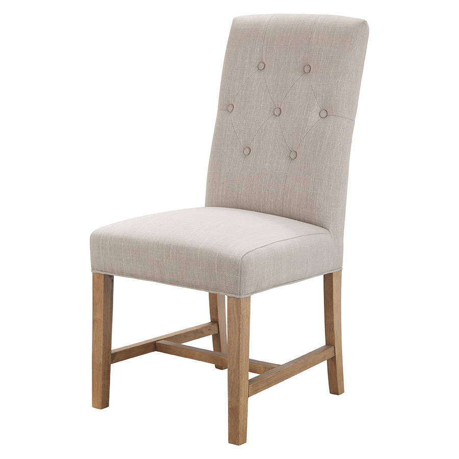 "Tiffany" Hamptons Style Buttoned Dining Chair, Linen with Natural Timber Legs (RRP $399) - Image 7
