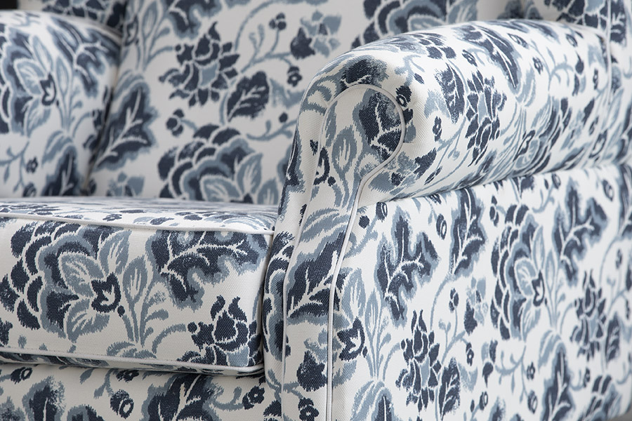 "Aerin" Hamptons Style Occasional Wing Fabric Australian Made Armchair, Warwick Montauk Marine (RRP $2799) - Image 4