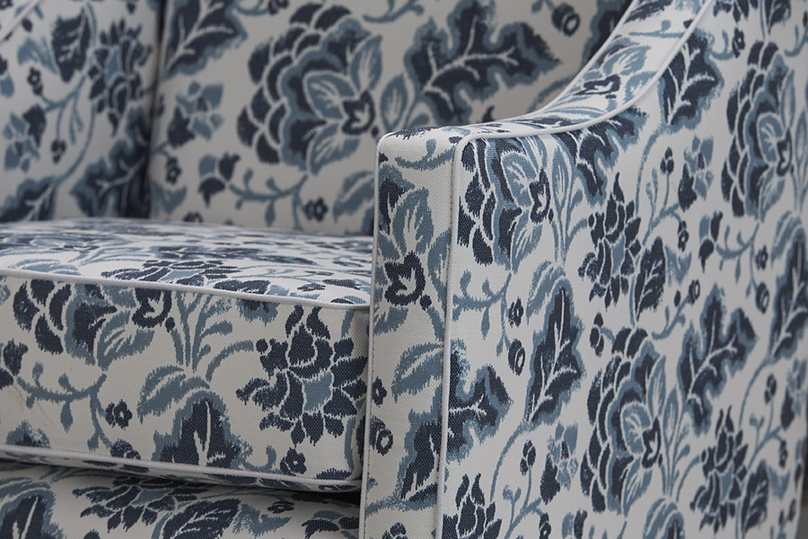 "Amelie" Australian Made Hamptons Style Occasional Armchair, Warwick Montauk Range Fabric with White Piping (RRP $1699) - Image 5