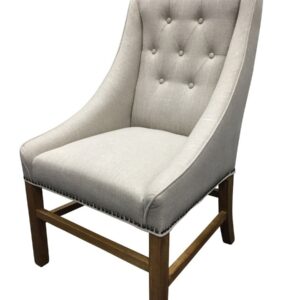 "Hudson" Hampton Style Linen Fabric Upholstered Dining Chair Wings Studs, Linen (RRP $599)