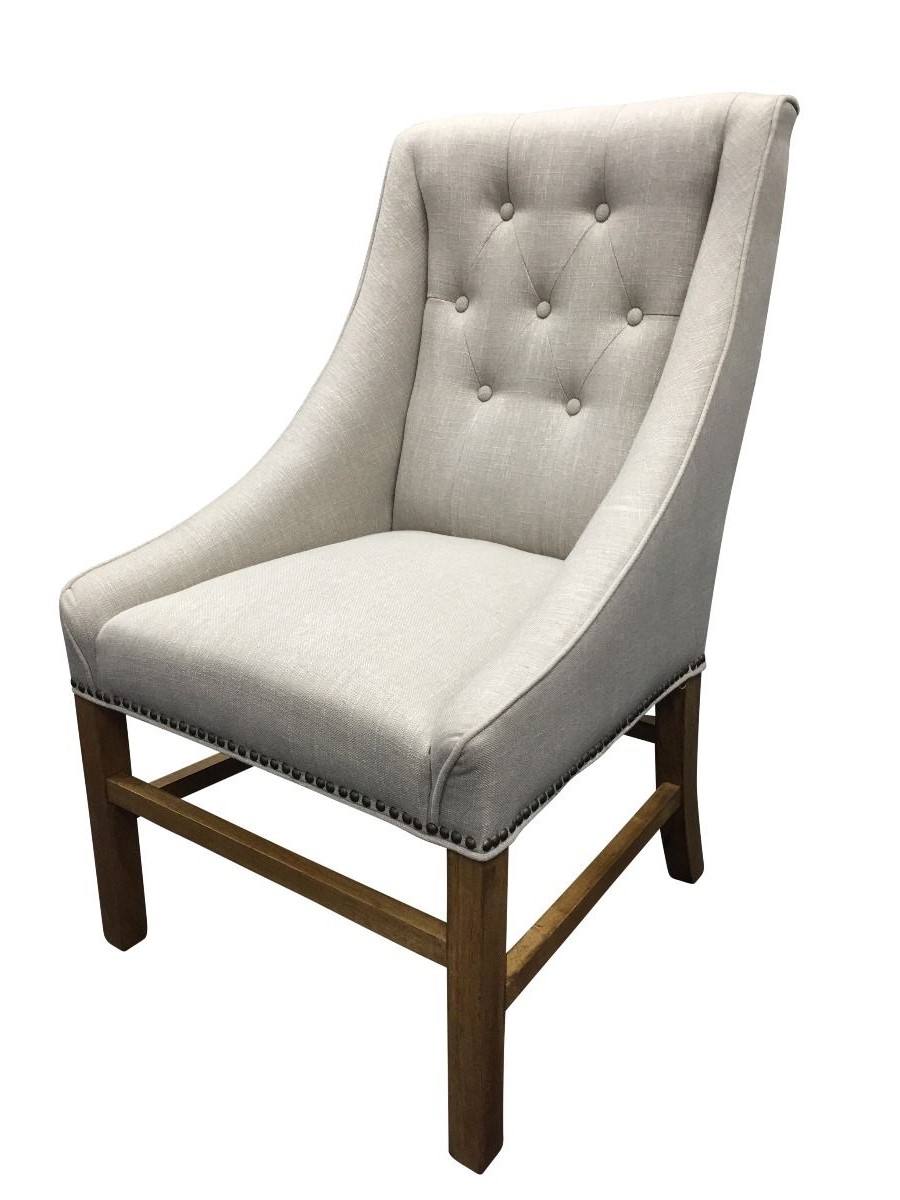"Hudson" Hampton Style Linen Fabric Upholstered Dining Chair Wings Studs, Linen (RRP $599)