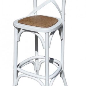 "Noosaville" Hamptons Timber Rattan Counter Kitchen Bar Stool Seat Cross Back Vivid White, 42cmL x 42cmD x 100cmH; Seat Height 65cm (RRP $349)