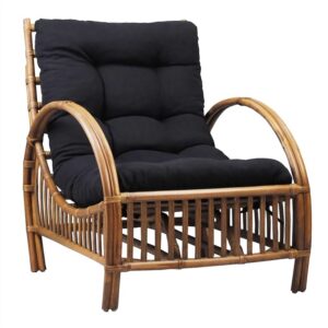 "Long Island" Hamptons Style Occasional Cane Lounge Chair in Teak, Black Cushion (RRP $699)