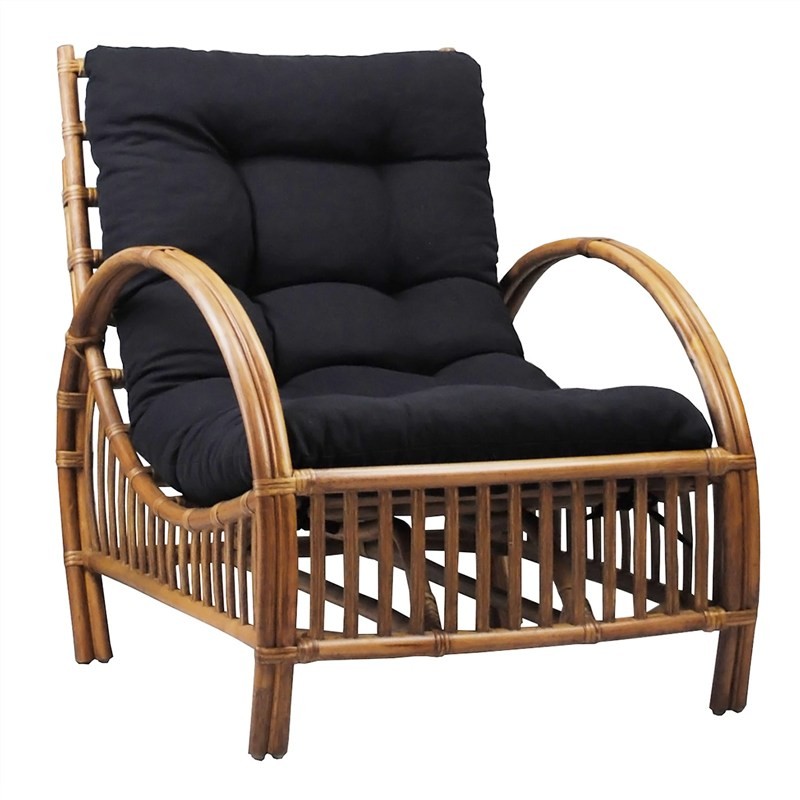 "Long Island" Hamptons Style Occasional Cane Lounge Chair in Teak, Black Cushion (RRP $699)