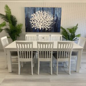 wp-image-tigress-35170.jpg "Cove" Coastal 9 Piece Dining Package 220x100cm Hardwood Timber Dining Table + 8 Cove White Chairs with Grey Cushioned Seat (RRP $3999)