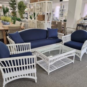 wp-image-tigress-35567.jpg "Airlie" Hamptons Style Alfresco 4 Piece Rattan Lounge Package, 3 Seater Lounge, 2 x Armchairs & Coffee Table, White with Navy Blue(RRP $4999)