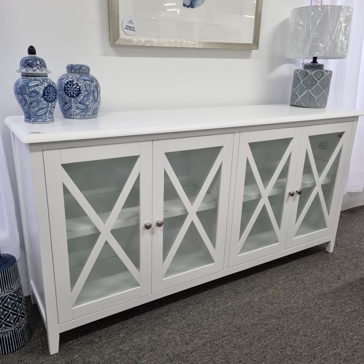 "Montauk" Hamptons Style Timber 4 Door Buffet Sideboard White, 180cmW x42cmD x 90cmH (RRP $1699) - Image 4