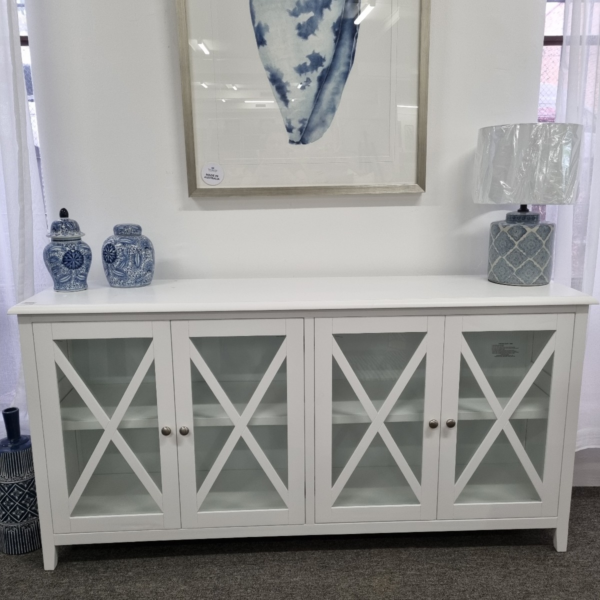 "Montauk" Hamptons Style Timber 4 Door Buffet Sideboard White, 180cmW x42cmD x 90cmH (RRP $1699) - Image 5