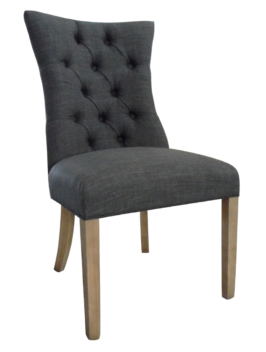 Biscay Hamptons Style Buttoned Dining Chair, Charcoal Natural Timber legs (RRP $449)