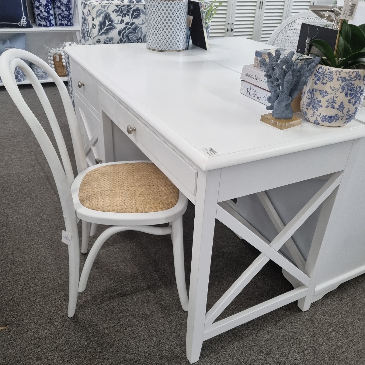"Montauk" Hamptons Style Timber Desk 1 Door & 2 Drawers White, 140cmWx55cmDx76cmH (RRP $1199) - Image 5