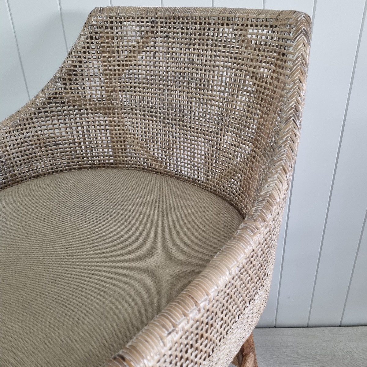 "Coral Bay" Hampton Style Rattan Kitchen Counter Barstool Greywash , Mindi Timber Legs (RRP $499) - Image 2