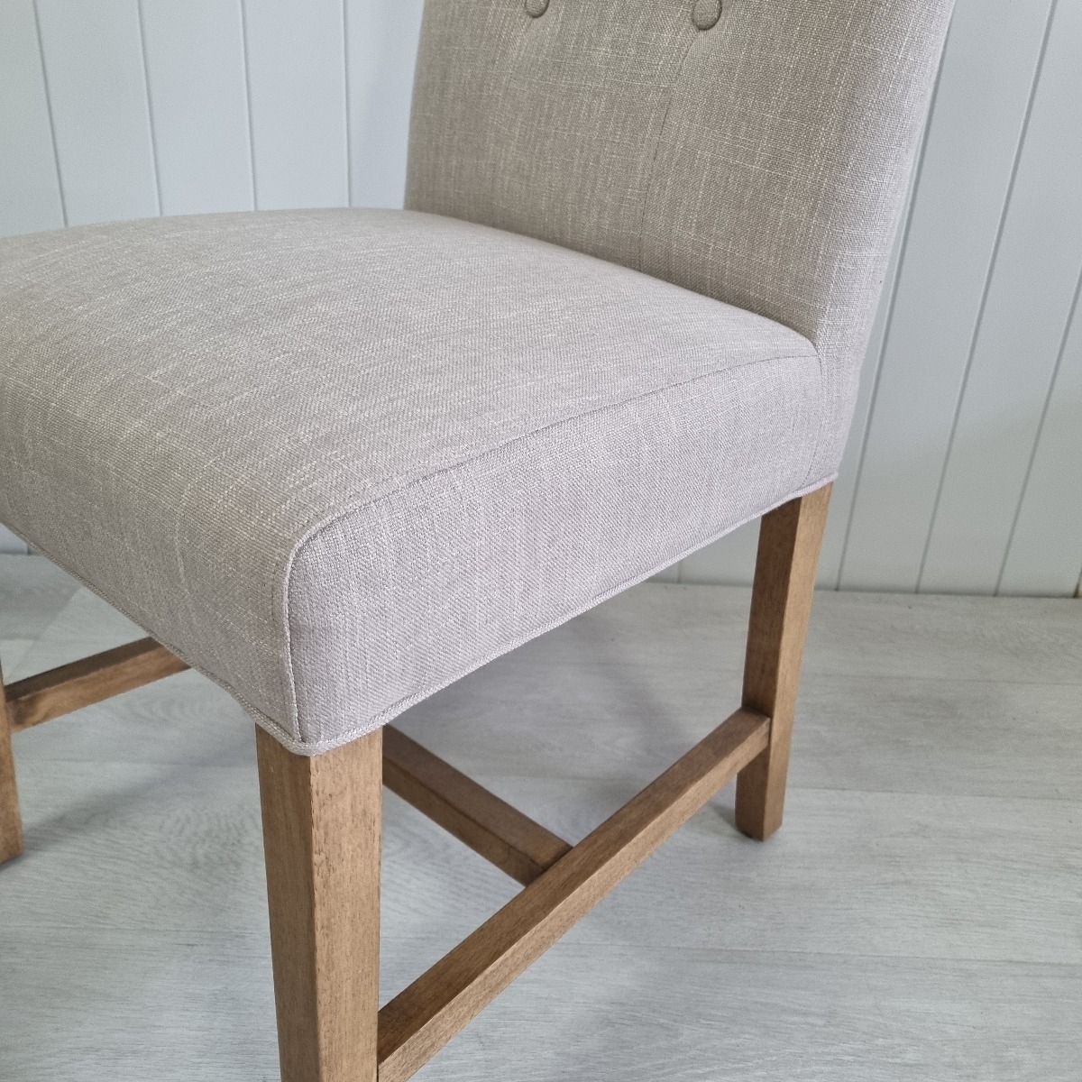 "Tiffany" Hamptons Style Buttoned Dining Chair, Linen with Natural Timber Legs (RRP $399) - Image 2