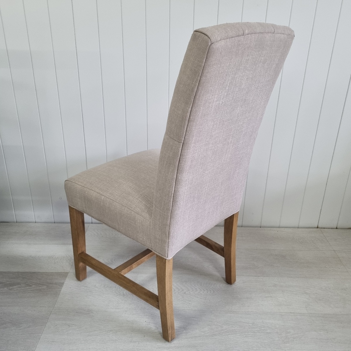 "Tiffany" Hamptons Style Buttoned Dining Chair, Linen with Natural Timber Legs (RRP $399) - Image 3