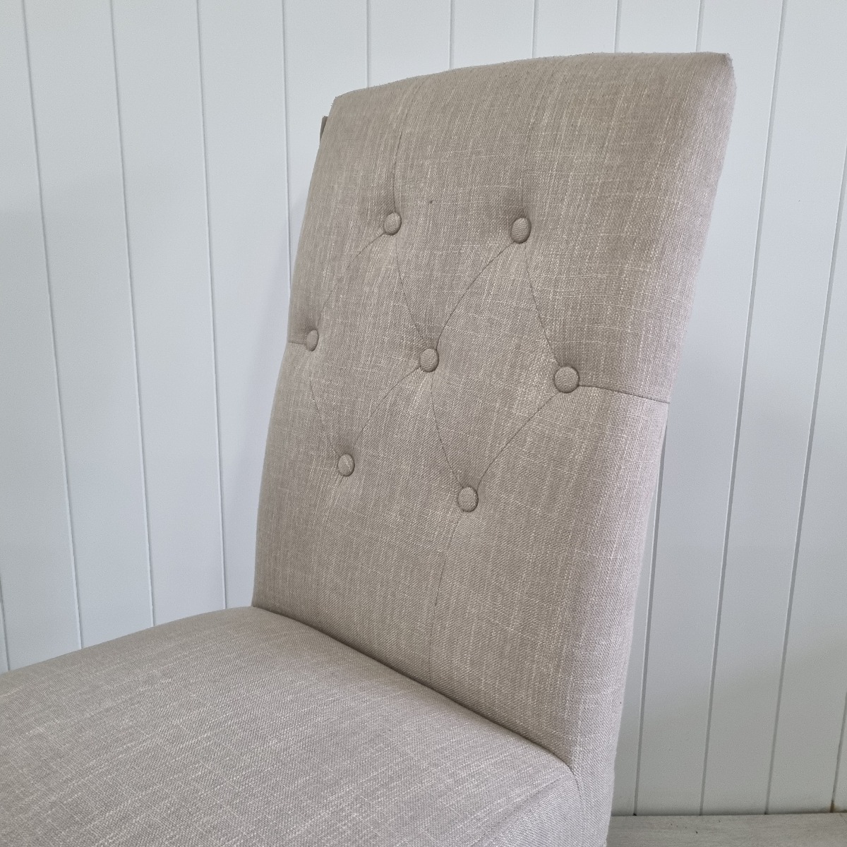 "Tiffany" Hamptons Style Buttoned Dining Chair, Linen with Natural Timber Legs (RRP $399) - Image 4