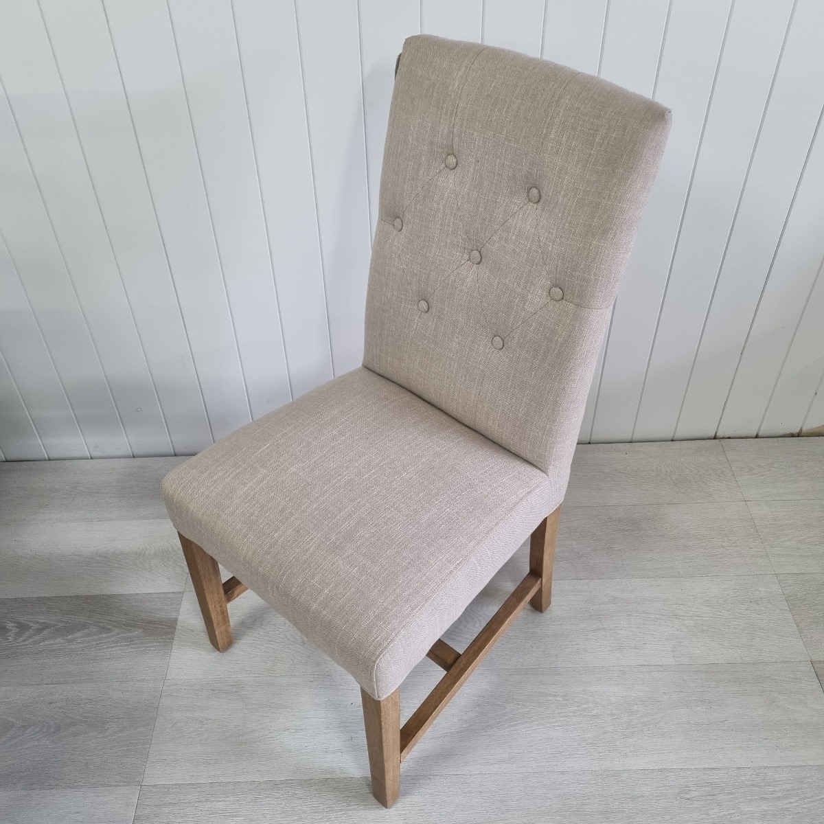 "Tiffany" Hamptons Style Buttoned Dining Chair, Linen with Natural Timber Legs (RRP $399) - Image 6