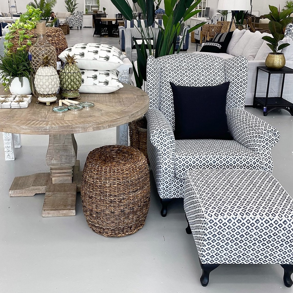 "Aerin" Hamptons Style Occasional Wing Fabric Armchair with Matching Ottoman, Australian Made (RRP $3699)