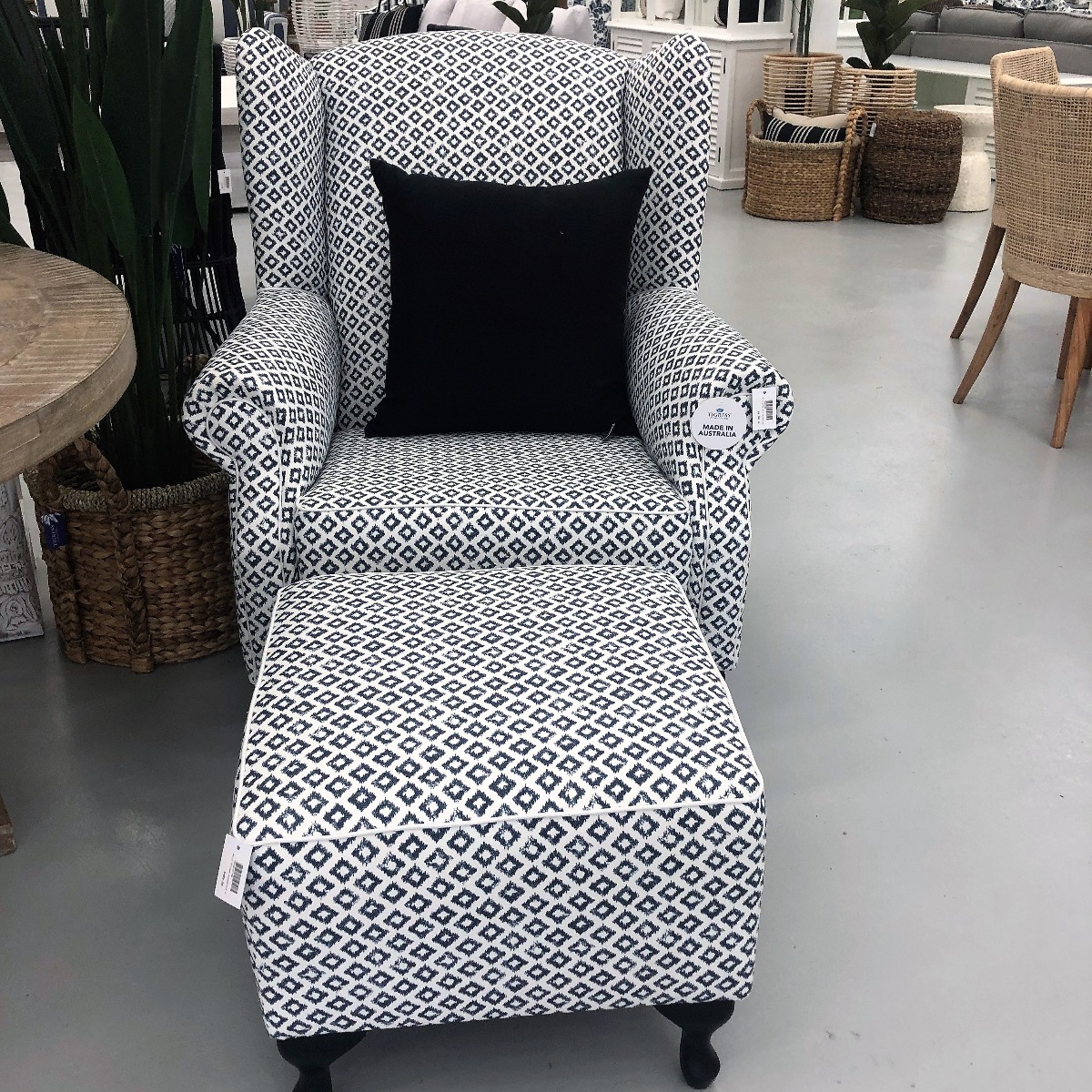 "Aerin" Hamptons Style Occasional Wing Fabric Armchair with Matching Ottoman, Australian Made (RRP $3699) - Image 2