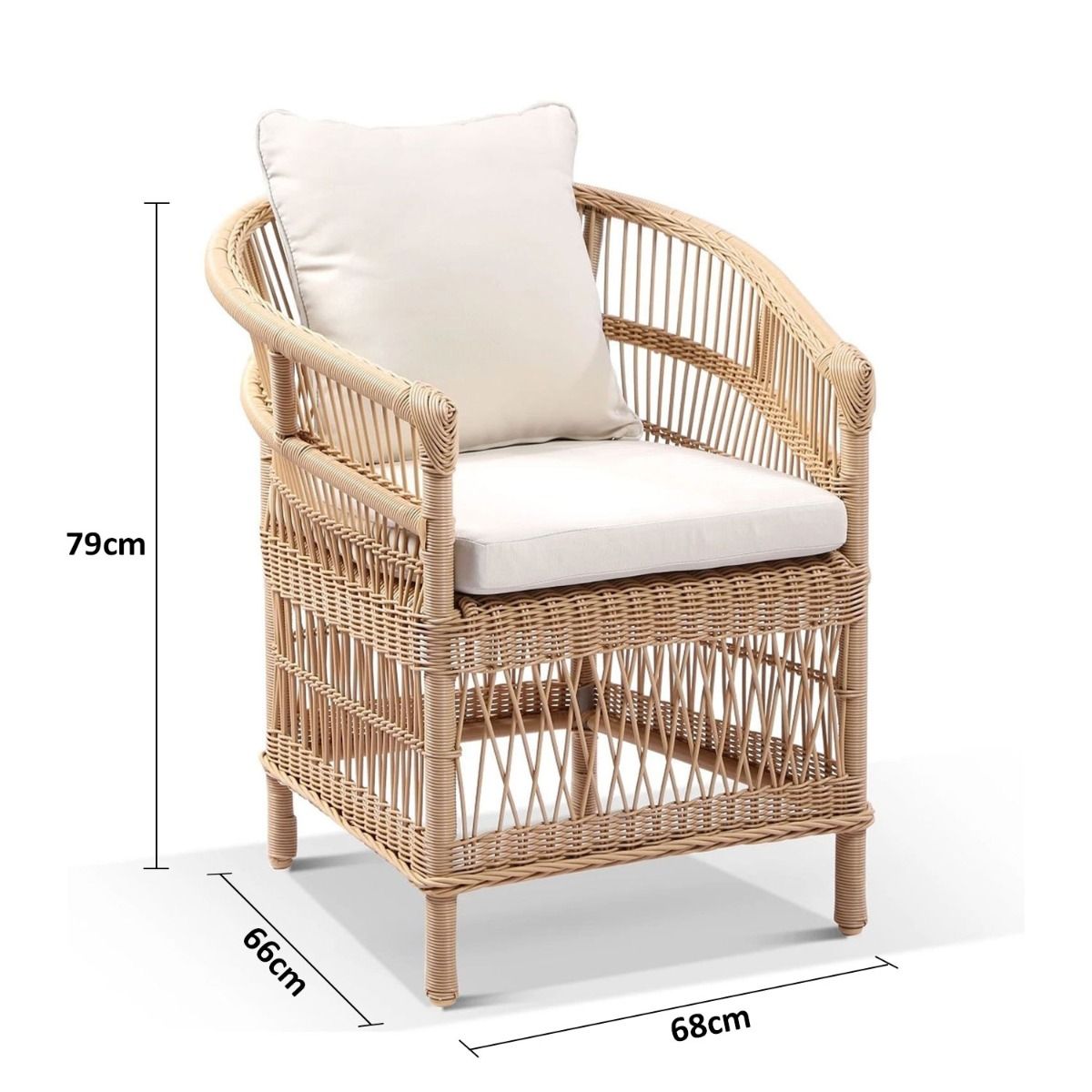 "Malawi" Hamptons Style Outdoor Wicker & Aluminum Dining Chair, Charcoal (Dark Grey) Wicker with Denim Grey Cushions - Image 2