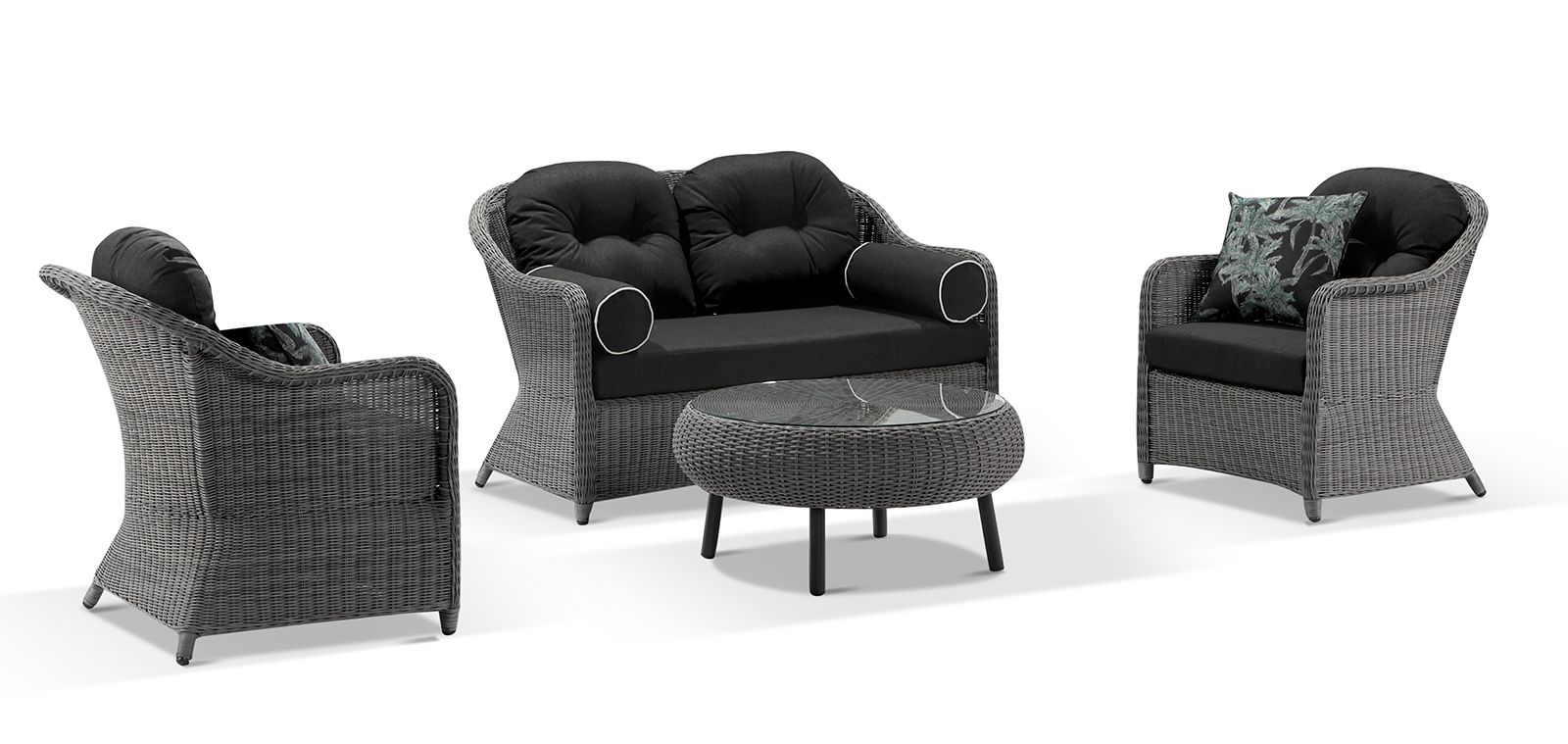 "Seychelles" Hamptons Style Outdoor Wicker Lounge 2+1+1 Setting with Coffee Table, Brushed Grey (RRP $3999)