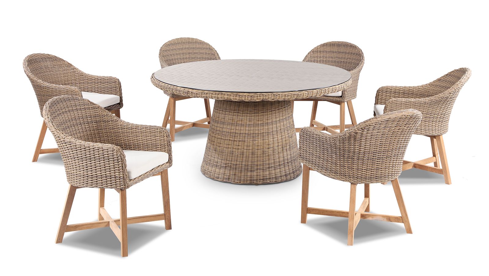 "Seychelles" Hamptons Style Outdoor Dining Setting 150cm Table with 6 Malibu Chairs, Brushed Wheat (RRP $4999)