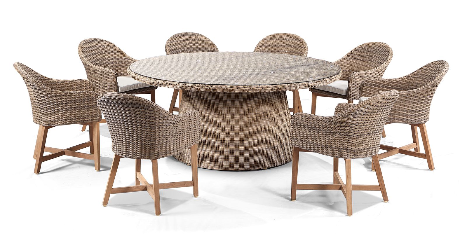"Seychelles" Hamptons Style Outdoor Dining Setting 180cm Table with 8 Malibu Chairs, Brushed Wheat (RRP $6999)