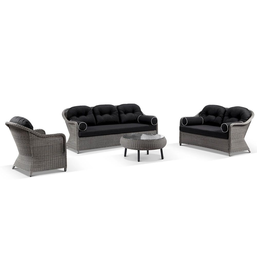 "Seychelles" Hamptons Style Outdoor Wicker 3+2+1 Seater Lounge Setting with Coffee Table, Brushed Grey (RRP $4999)