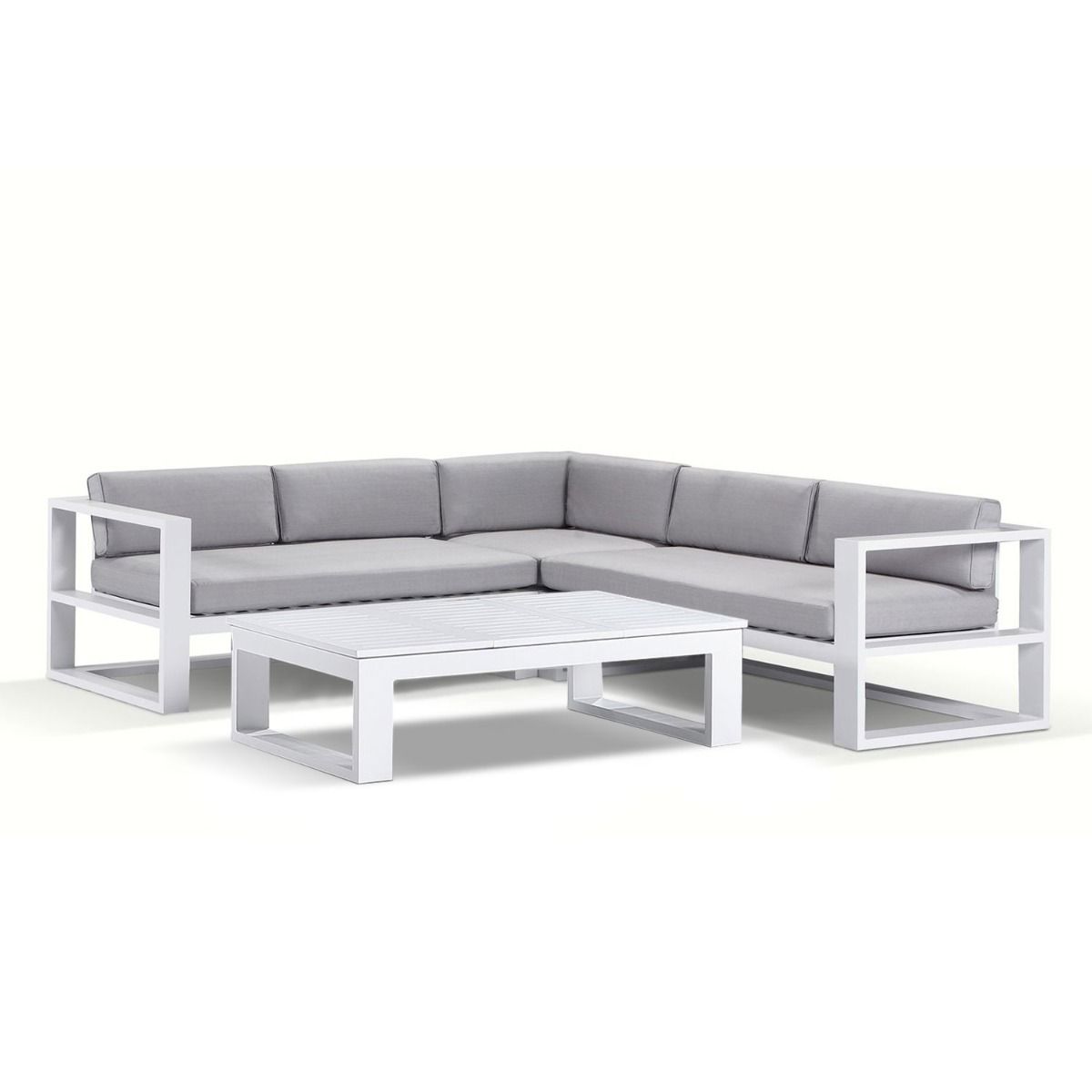 "Hawaii" Hamptons Style Outdoor Modular Lounge Setting with Coffee Table in White with Grey Cushions