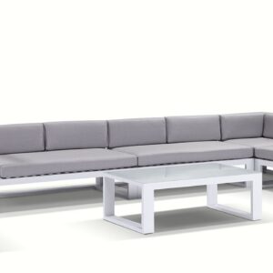 "Hawaii" Hamptons Style Outdoor Corner Lounge Setting with 1 Seater & Coffee Table in White with Grey Cushions