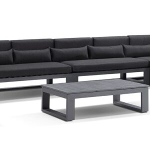 "Hawaii" Hamptons Style Outdoor Corner Lounge Setting with 1 Seater & Coffee Table in Grey with Denim Cushions