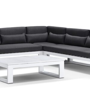 "Hawaii" Hamptons Style Outdoor Modular Lounge Setting with Coffee Table in White with Denim Cushions