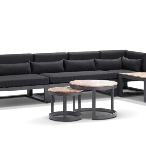 "Hawaii" Hamptons Style Outdoor Modular Lounge Setting with 3 x Coffee Tables in Charcoal with Denim Cushions